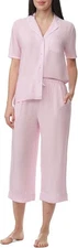 Splendid Notch Collar Woven Capri Pajama Set S, Pink Feeder Stripe, SMALL