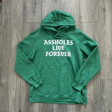 Assholes*s Live Forever Mens L Pullover Hoodie Sweatshirt Green