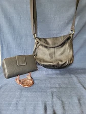 The Sak Black Deena Leather Purse Handbag Zip Fold-Over Flap Crossbody & Wallet