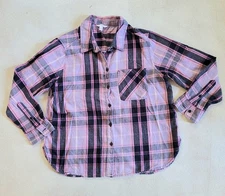 Time and Tru Women's Collared Button-up Plaid Long-sleeve Shirt Size L (12-14)