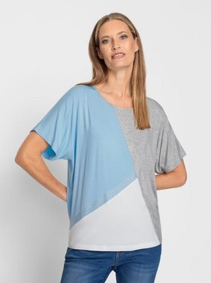 T-Shirt grau 50 heine Damen Kurzarm-Shirt im Colorblock-Stil 2.6418