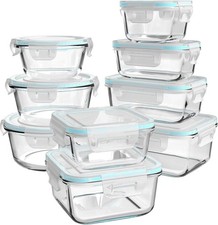Glass Food Storage Containers with Lids 9 Pack, 3 Shape Airtight Set Ideal for