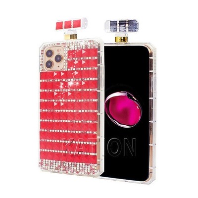 For iPhone 16 17 Pro Max 14 15 S25 S26 Luxury Bling Diamonds Perfume Bottle Case