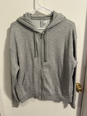 H&M Basic Full Zip Hooded Fleece Hoodie w/ Pockets Gray Women s Size S
