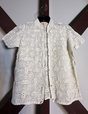 90s Vintage Crochet Lace Blouse Cream Cottage...