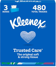 Kleenex Trusted Care Facial Tissues, 3 Flat 160 Tissues Pack of 3 , White