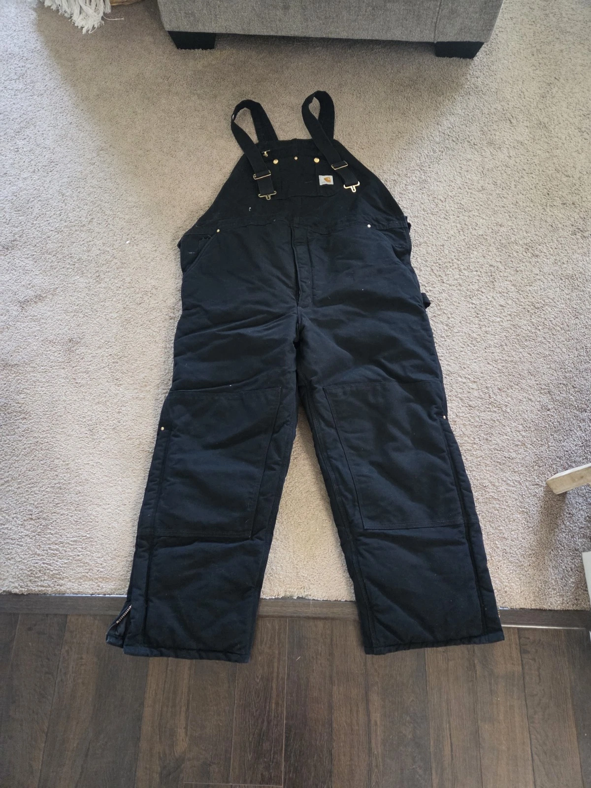 New Carhartt Arctic Quilt Lined Duck Bib Overalls R03 Mens Size 48W x 40L Black