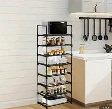 Adjustable Kitchen Shelves,8-Tier Metal Storage Rack with Hooks,Spice Organizer