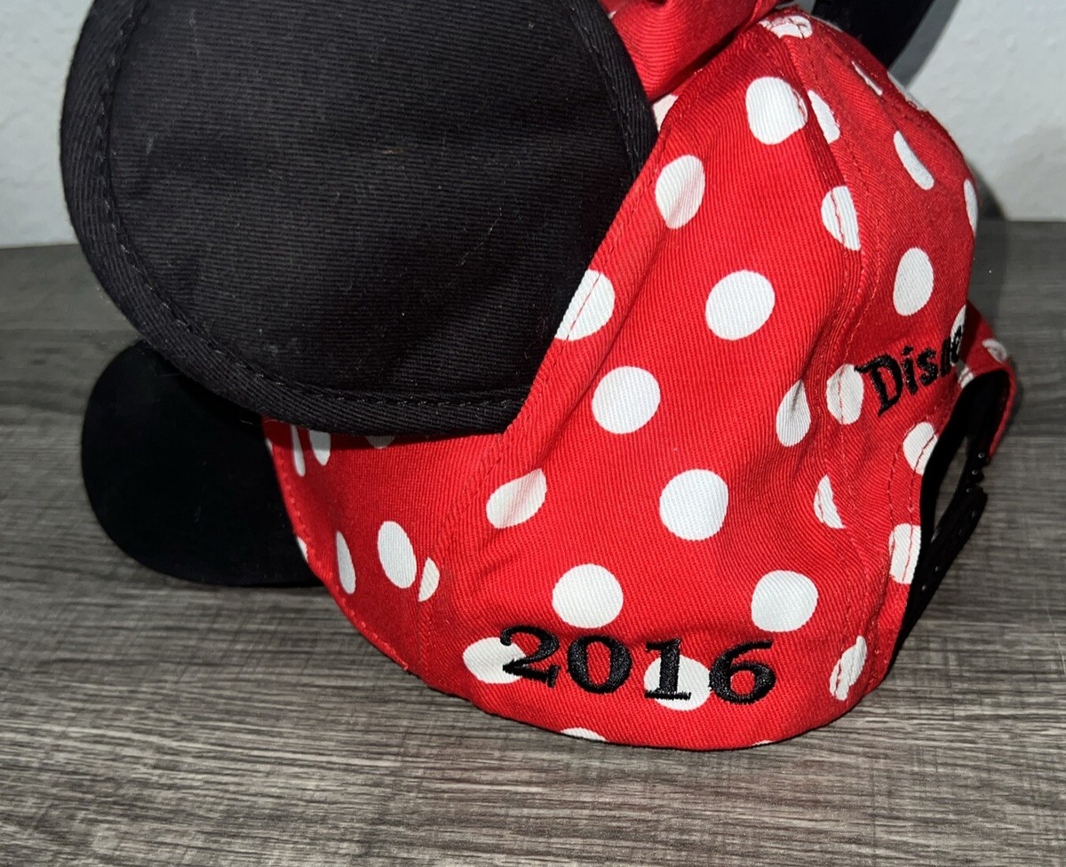 Disney Parks hat cap‎ baseball hat Minnie ears bow polka dots women’s lot of 2 Minnie Mouse Ears Visor: Red Polka Dot Bow, Black Sequin  main image 4