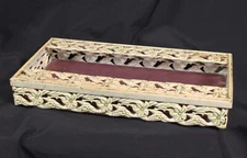 Vtg Vanity Box Tole Tray Lid Cover Metal Openwork Lily Retro 60s 70s Mod Cream