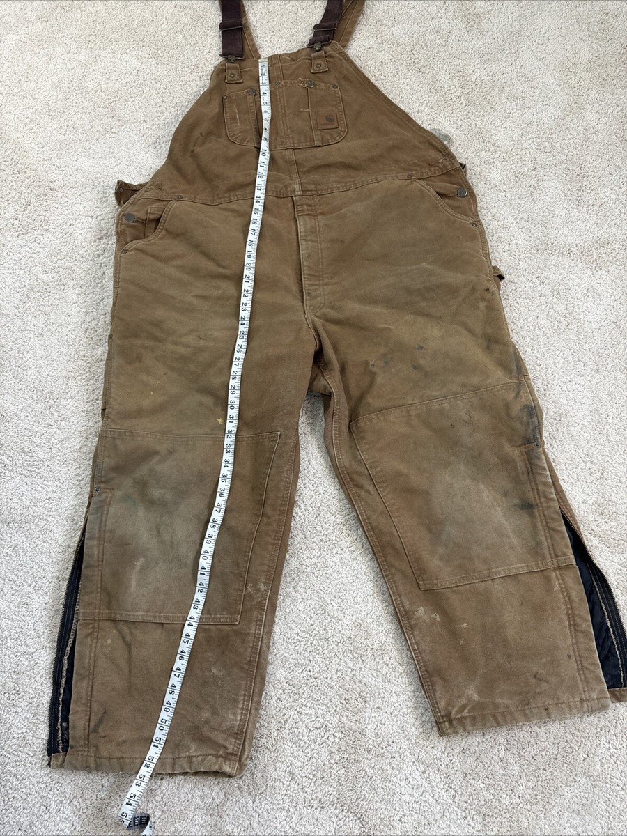 Carhartt Duck Bib Lined Overalls Pants Double Knee Brown Tag 48x28