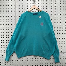 Vintage Polo Ralph Lauren Sweater XL Blue Green Cookie Crest Knit RARE 26.5x26