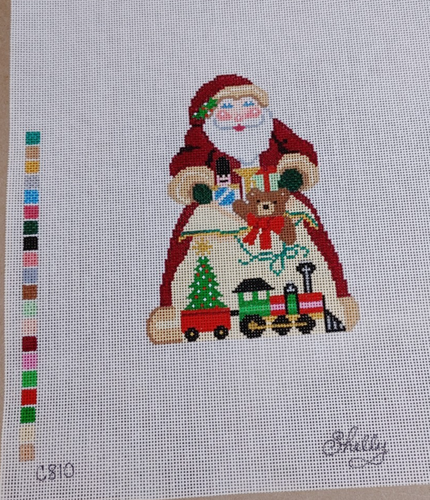 Santa Packing Toys Hand Painted Needle Point Canvas 18 ctn 4.5" x 6" Stitch Area