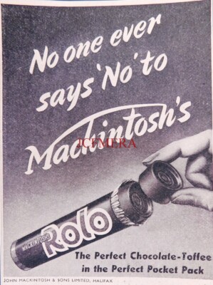 Mackintosh's ROLO Chocolate-Toffee Sweets ADVERT #2: Small 1953 Print 670/128