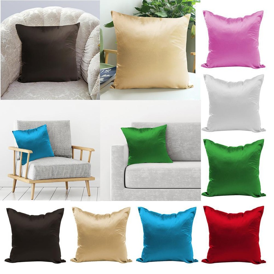 Satin Silk Sofa Pillow Cover Hidden Zipper Comfortable Pillowcase for
