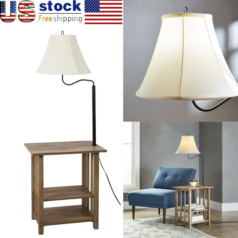 Modern End Table Floor Lamp w Magazine Shelf Rack Bedside Standing Living Room