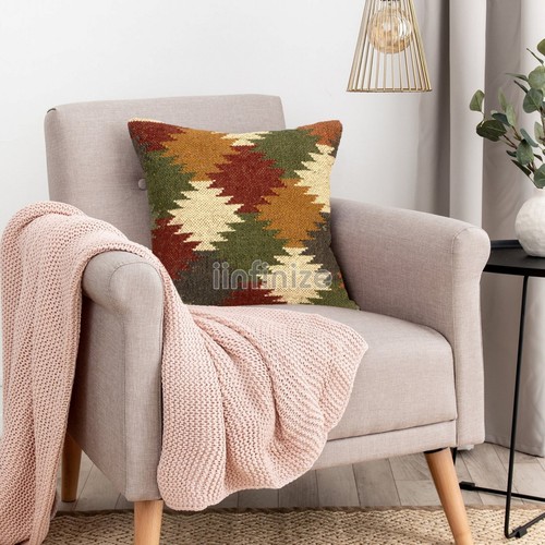 2 Set of Handmade Wool Jute Cushion Cover Eco-Friendly Bohemian Throw Pillow - Picture 48 of 51
