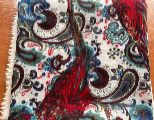 Antique 100% thin wool wolle XXL square scarf with amazing bird patterns 52" - Picture 11 of 17