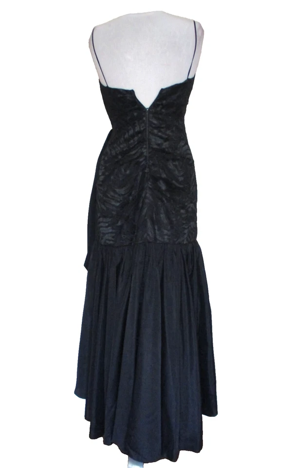 Vestido De Colección TD4 ELetra Para Mujer Negro Encaje Fruncido Corpiño Tafetán Falda XS/S Foto 4 de 4