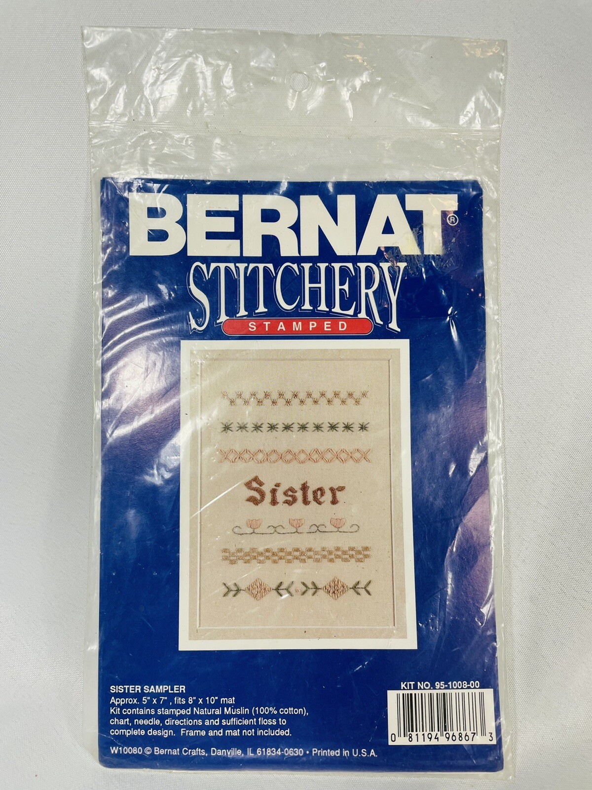 Bernat Stitchery Stamped Sister Sampler Craft Kit