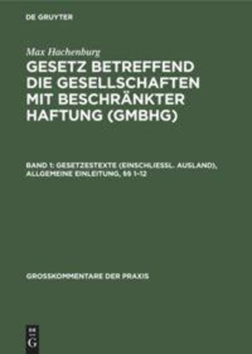 Max Hachenburg | Gesetzestexte (einschließl. Ausland), Allgemeine