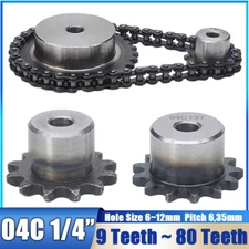 04C 1/4” Steel Roller Chain Sprocket Wheel Pitch 6.35mm 9~80 Teeth Process Hole