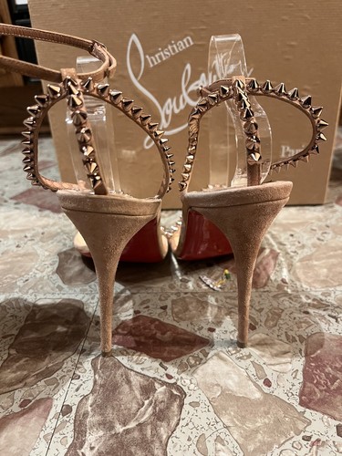 LOUBOUTIN SO ME NUDE ROSE GOLD STUDDED HEEL 120mm SZ 40 EU/ 10 US kate mules - Picture 4 of 8