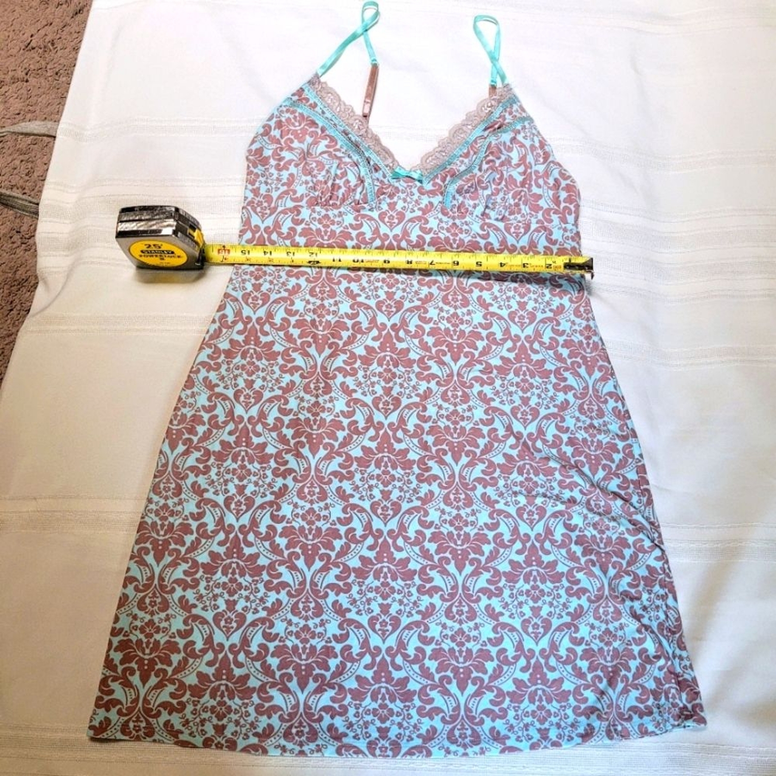 Studio Donatella  Women's Nightgown And Robe Sz M Floral Embellished Blue & Tan