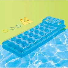 Sun Squad Blue Inflatable Pool Mat Float Built In Pillow 5'9" ft long, New