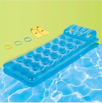 Sun Squad Inflatable Swimming Pool Lounge Built in Pillow 5'9'' Blue, NEW