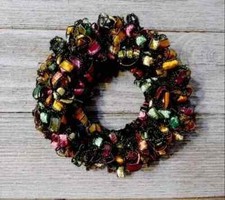 handmade crochet womans hair scrunchie ribbon pony tail holder pink green