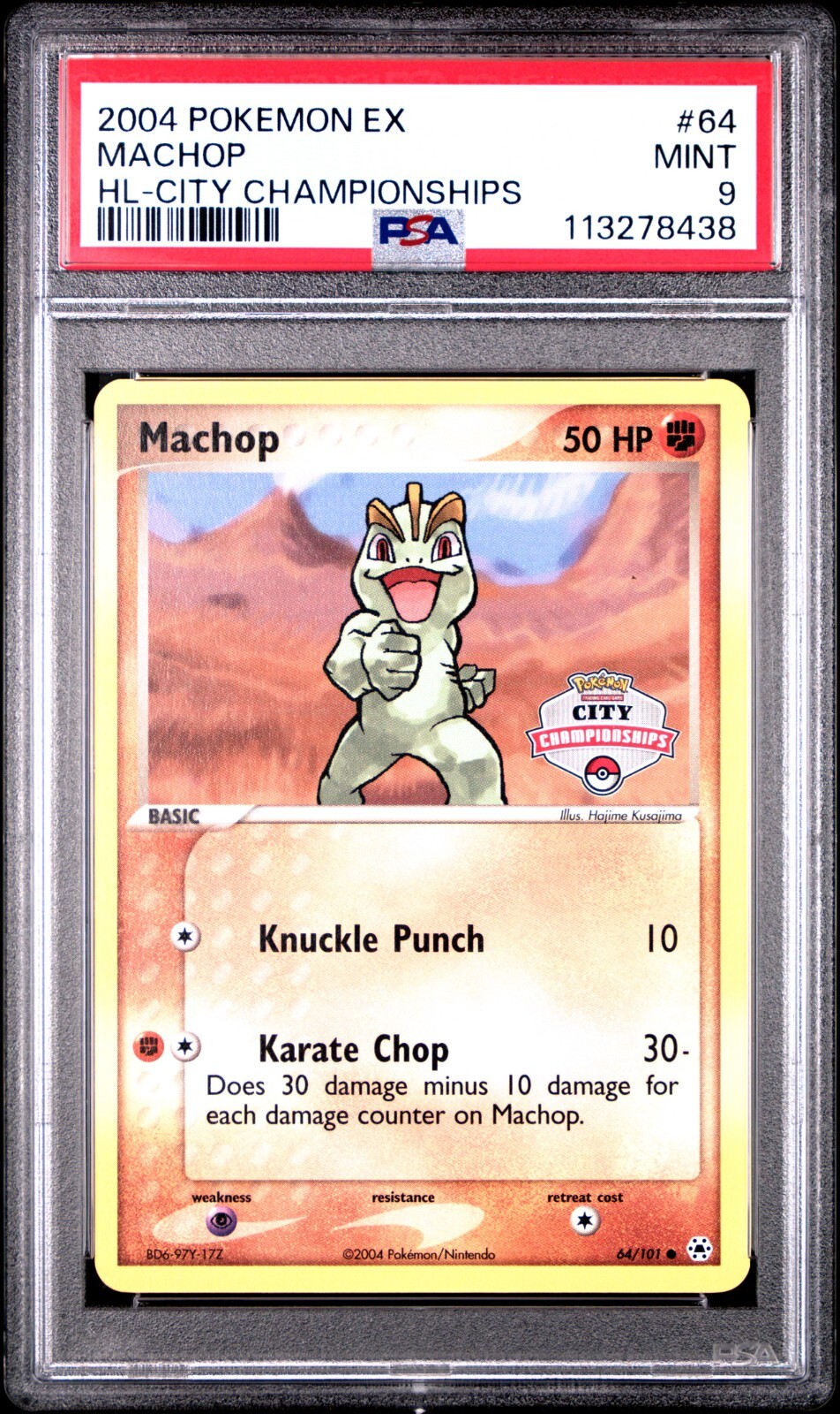 PSA 9 Machop 64/101 Promo City Championships 2004 Pokemon Card