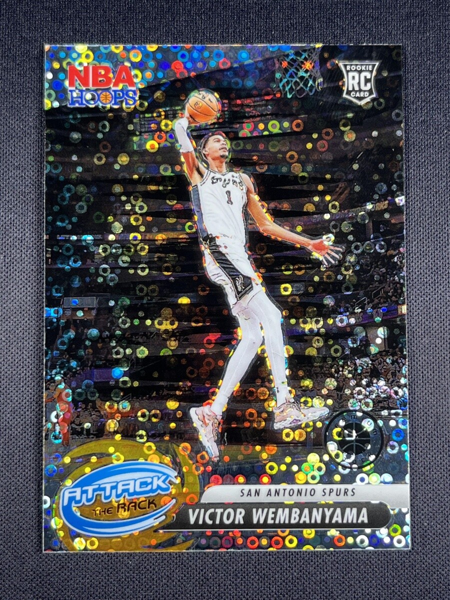 2023-24 NBA Hoops Premium Stock Victor Wembanyama #3 Attack The Rack Disco RC