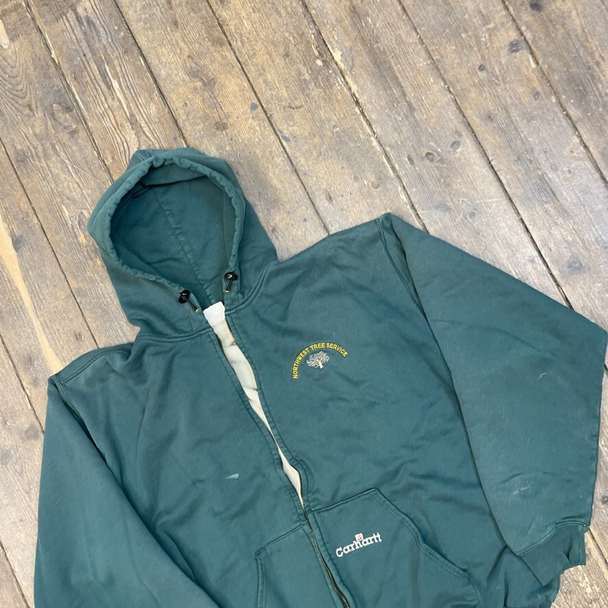 Carhartt Hoodie Mens Full-Zip Y2K Workwear Mesh Lined Sweatshirt, Green, 2XL image 3