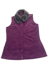 Woolrich Scroll Summit Vest Burgundy Size Medium Fleece Lined Faux Fur Collar