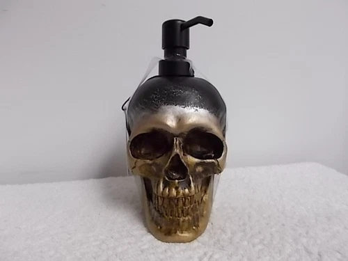 Ghoul House Halloween Black & Gold Skull Soap Lotion Dispenser Spooky Gothic New