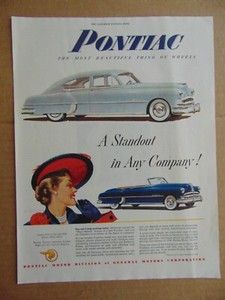 1949 PONTIAC AUTOMOBILE the Most Beautiful Thing On Wheels vintage print ad