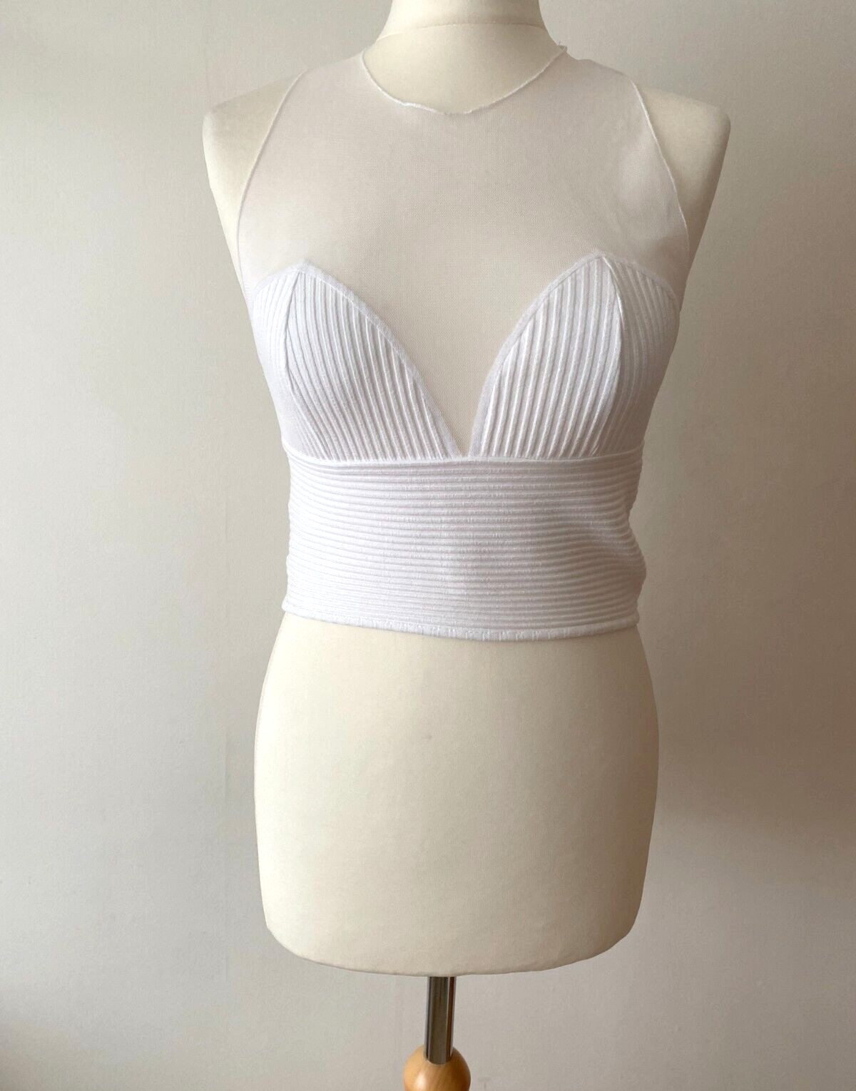 Top ZARA BLANCO TUL Acanalado NUEVO TALLA L