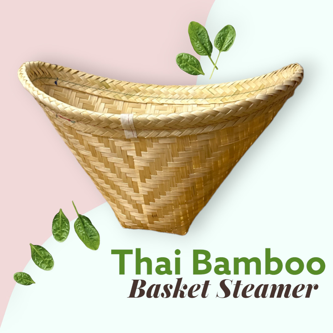 Traditional Thai Sticky Sweet Rice  Handcraft Bamboo Basket Steamer + Wicker Lid