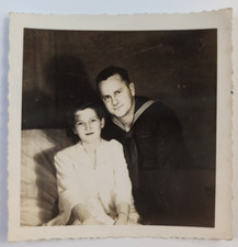 1945 Vintage Photograph, WW2 US Sailor w/ Wife on leave after birth of son, 3x3