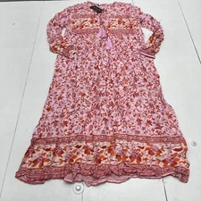 R Vivimos Pink Floral V Neck Tassel Tie MIDI Dress Women’s Medium New