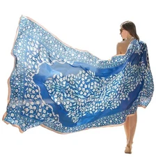 DANA XU 100% Pure Silk Extra Large Wrap Scarf Blue Pink Floral