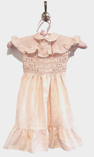Vintage Polly Flinders Dress Smocked Flowers Ruffles Girls 5 Pink Flowers