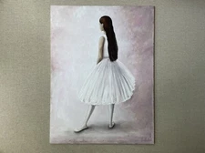 Ballet Painting. Young Ballerina Original Oil Painting. Girl learns to dance Art