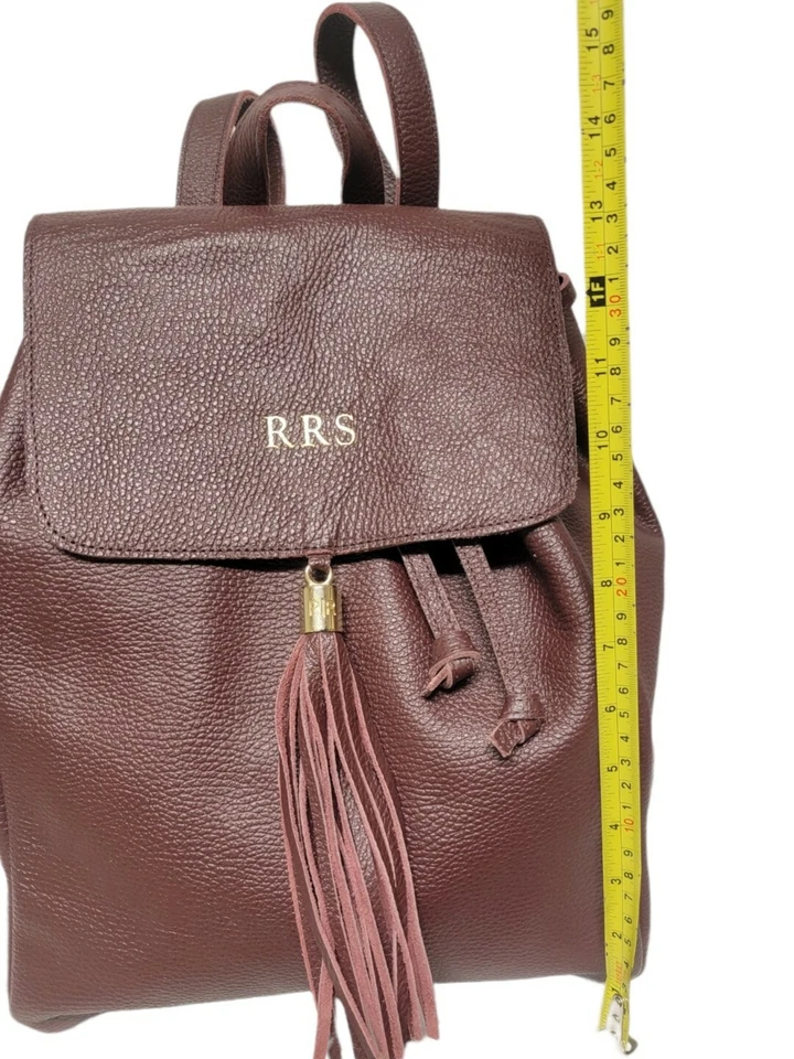 Palo Rosa Genuine Pebbled Leather Red Wine Drawstring Backpack Tassel EUC - Image 3 of 4