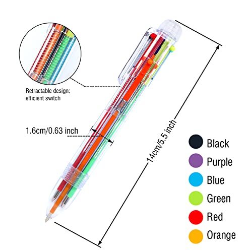 6 Pack 0.5Mm 6-In-1 Multicolor Ballpoint Pen 6 Colors