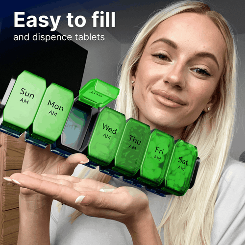 Extra Large Weekly Pill Organizer 2 Times a Day Green Blue XL Pill Case Am Pm - Picture 6 of 7