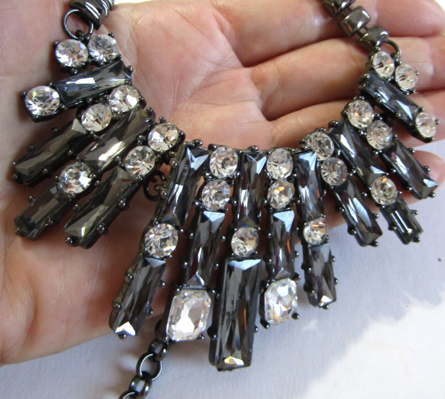 Black Crystal Hematite Bead Statement Necklace - image 2