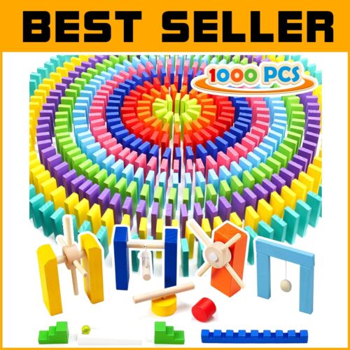 Colorful 1000-Piece Wooden Domino Set with Extra Blocks, Perfect for Family Fun