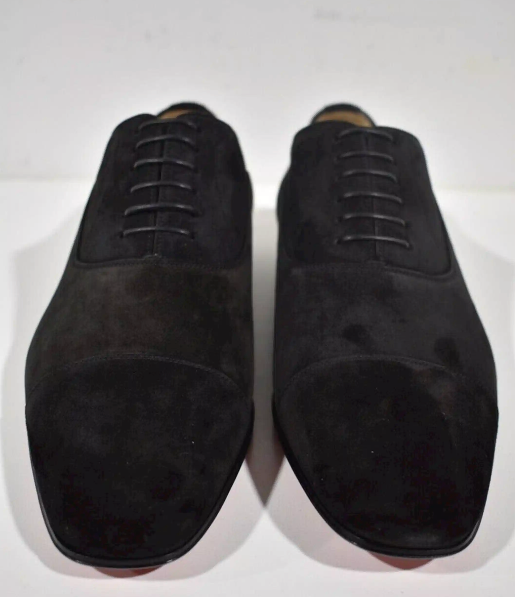 Christian Louboutin Greggo Flat Black Suede Lace Up Oxford 